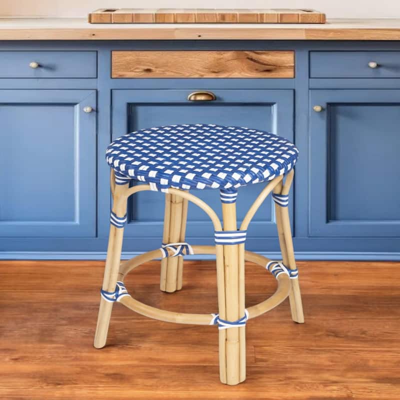 Rattan Backless Counter Height Bar Stool with Footrest, Water-Resistant