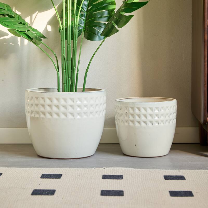 Anmytek Ceramic Flower Pot Set of 3 for Indoor Outdoor Use