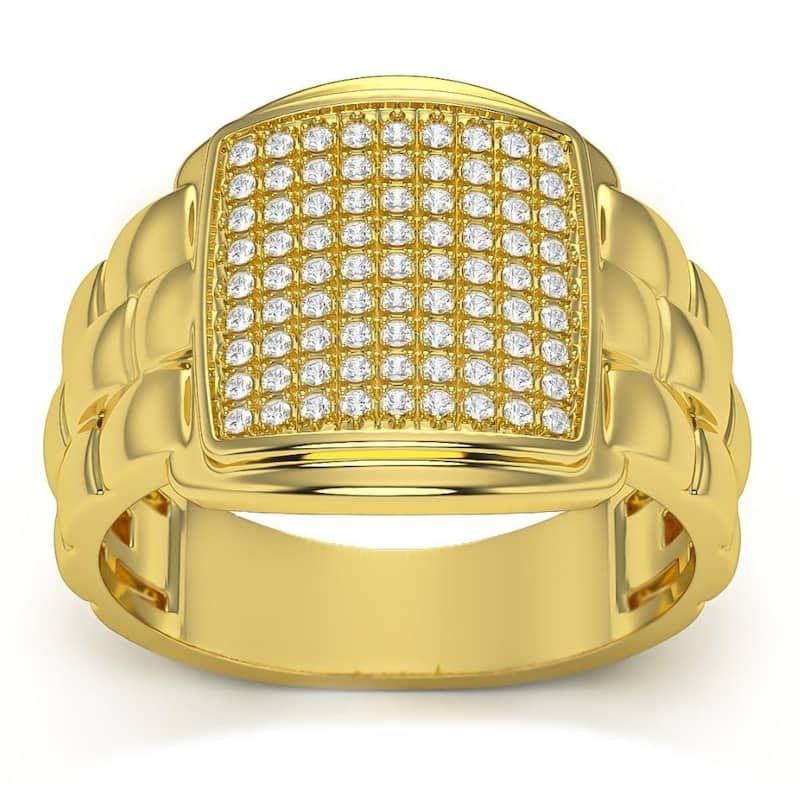 1/4Ct Pave Diamond Men's Wide Ring Lab Grown in White, Yellow, or Rose Gold