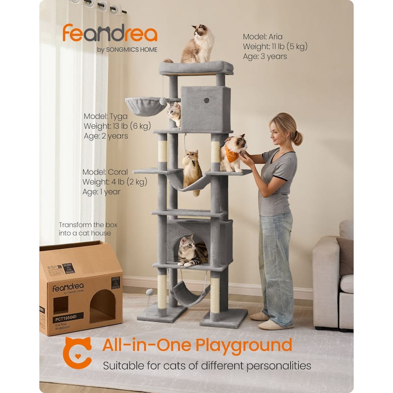 79.1 Inch Tall Cat Tree for Indoor Cats with Multilevel Design - 30.7"L x 18.9"W x 79.1"H
