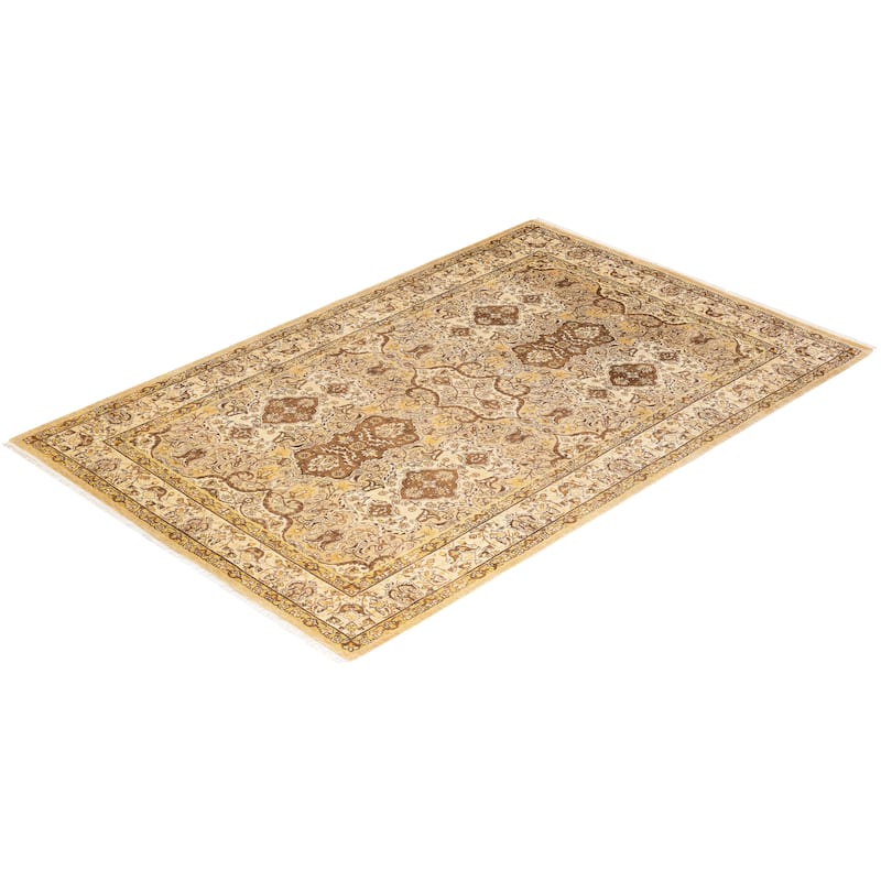 Overton Handknotted Wool Traditional Oriental Yellow Area Rug - 5' x 8'