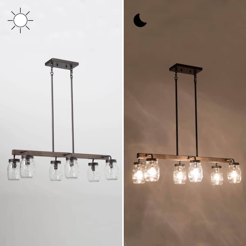 Modern Farmhouse 6-Light Chandelier Linear Island Lights for Kitchen Island Dining Room - L27.5" x W11"x H 71.5"