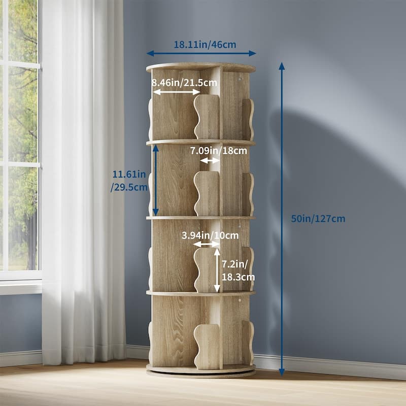 4 Tier Rotating Bookshelf Tower, Spinning Corner Bookshelf for Small Spaces, Revolving 360° Bookcase Storage Rack Tower