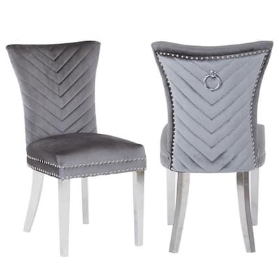 Gray Stainless Steel Legs Chair Finish with Velvet Fabric (Set of 2)
