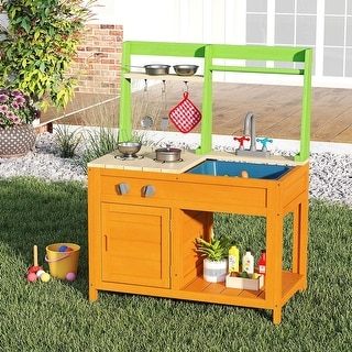 Wooden Play Kitchen w/Stoves & Removable Sink for 3+ Years Old Kids