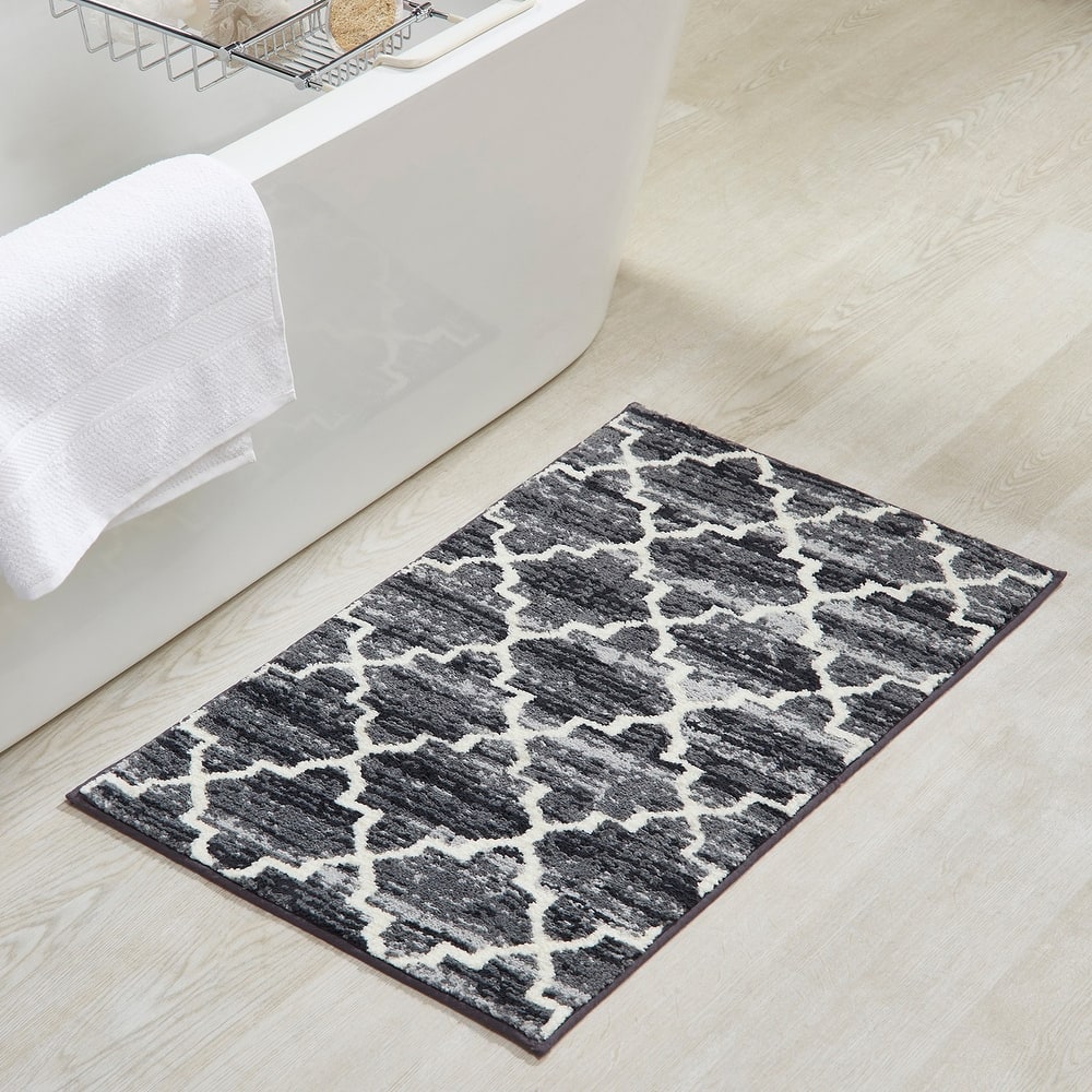 Better Trends Savio Collection Marrakesh Bathroom Rug - 100% Micro Polyester with Gel Foam Backing, Machine Washable Bath Mat