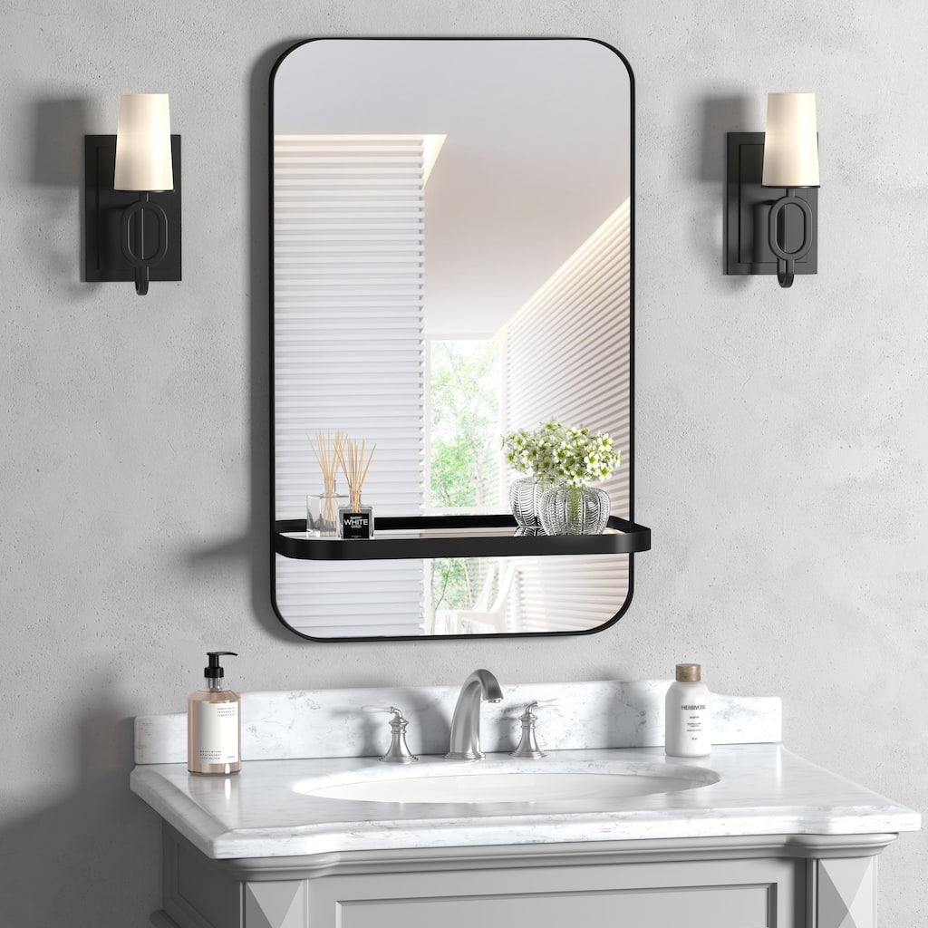 HMANGE Matte Black Rectangular Metal Frame Wall Mirror