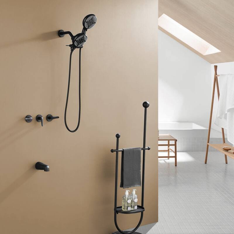 Modland 3-Handle Tub and Shower Faucet Set Dual Head 5-Setting Brass Valve with Alloy Spout