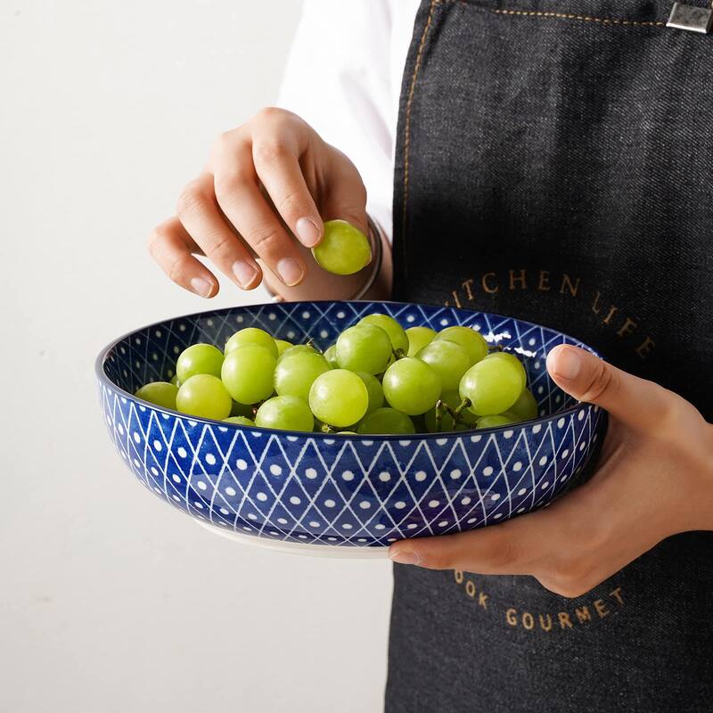 Ceramic 50 Ounce Pasta Bowls Set of 4, 8.6 Inch Large Salad Bowls,Wide and Shallow Porcelain Soup Bowls, Stackable Serving Bowls