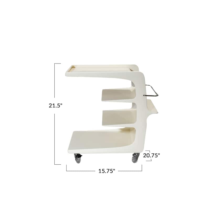 Plastic Cart on Casters with 3 Shelves, Book Ledge and Bar - 20.88"L x 15.75"W x 21.63"H