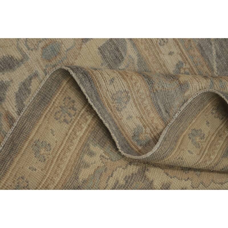 All-Over Gray Floral Oushak Vegetable Dye Large Rug, Floral Geometric Carpet - 13' 10'' X 10' 1''