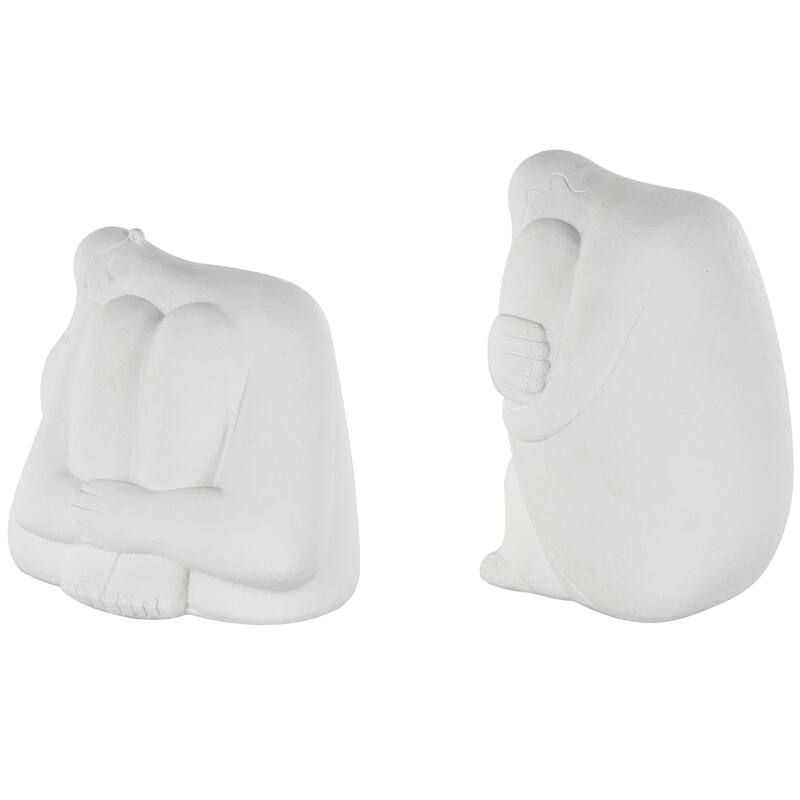 White Resin Abstract People Decorative Sculpture with Tucked Sitting Position (Set of 2)