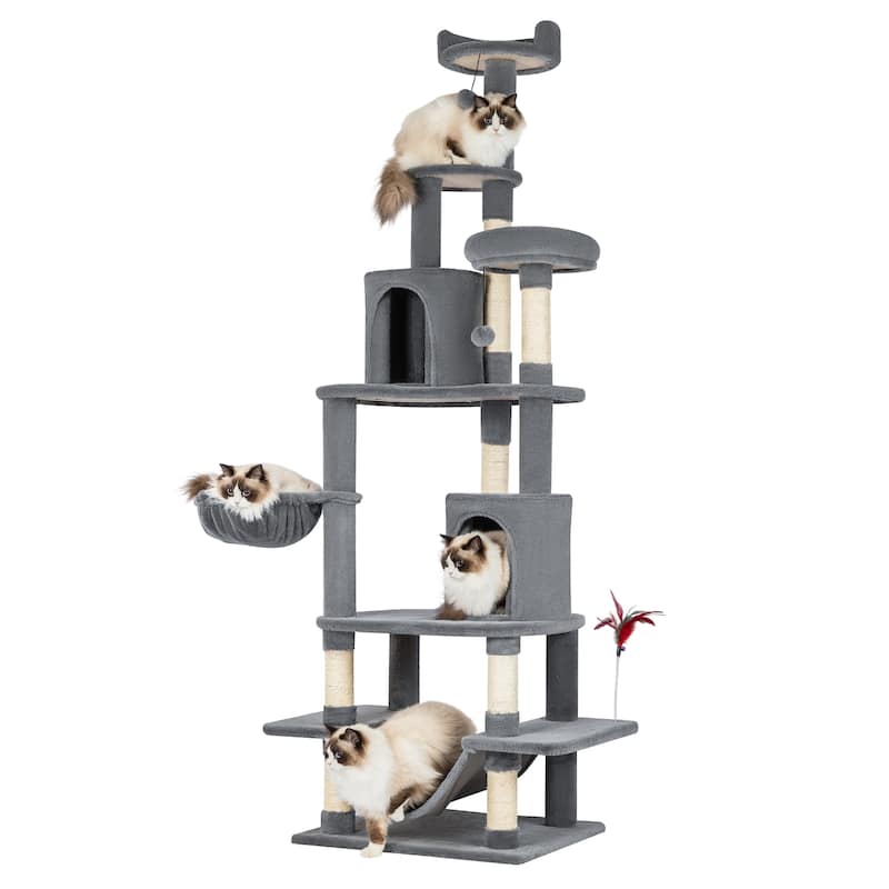 Adeco Cat Tree with Plush Hammock and Dangling Pompom