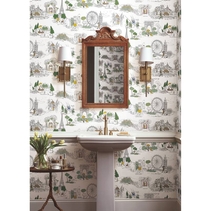 Rifle Paper Co. Travel Sketches Yellow Globetrotter Premium Peel + Stick Wallpaper