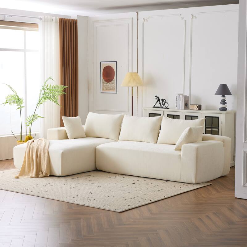 Floor Sleeper Sofa Cloud Upholstered Sectional Sofa L-shape Recliner Couch with Chaise Lounge and Pillows for Living Room