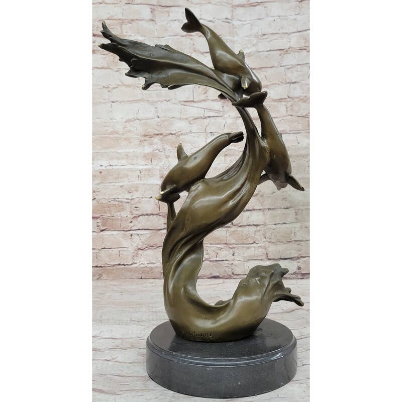 Hand Made Original American Artist Williams Four Imitative Dolphins Swimming Bronze Statue