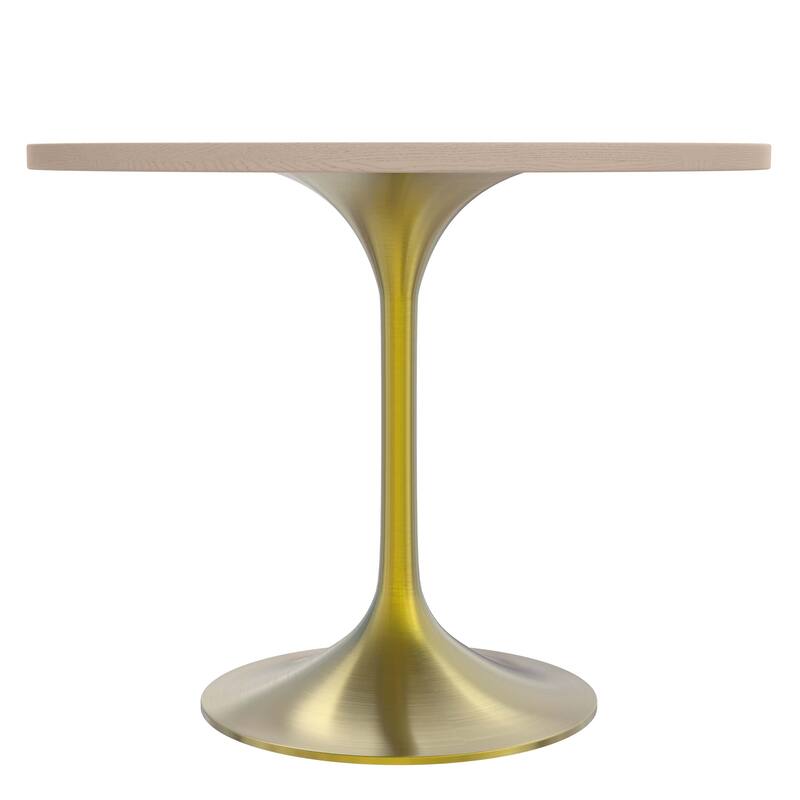 LeisureMod Verve 36" Round Dining Table with MDF Wood TableTop and Brushed Gold Base for Kitchen & Dining Room