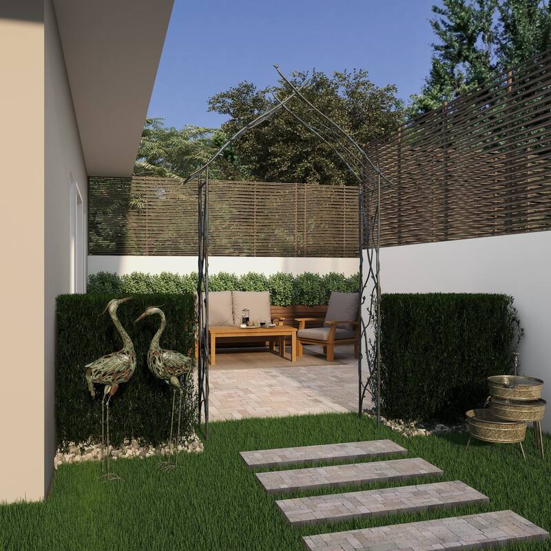 Metal Bird Indoor Outdoor Arched Garden Arbor with Sculpted Branches - Black - Roche River Decor