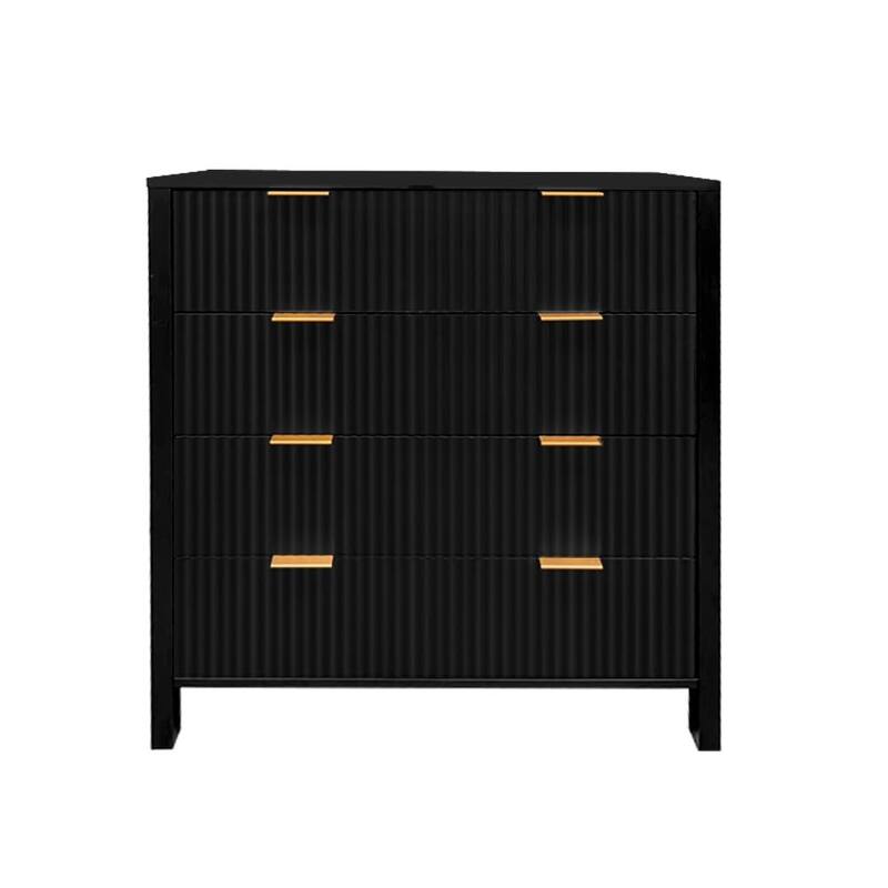 4 Drawer Fluted Dresser for Bedroom, Modern Wood Chest with Gold Handles, Narrow Storage Cabinet or TV Stand