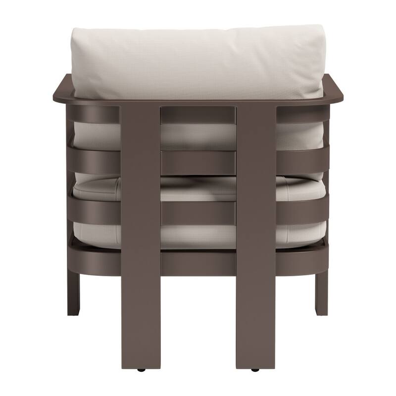 30" Brown Aluminum Outdoor Arm Chair with White Cushion