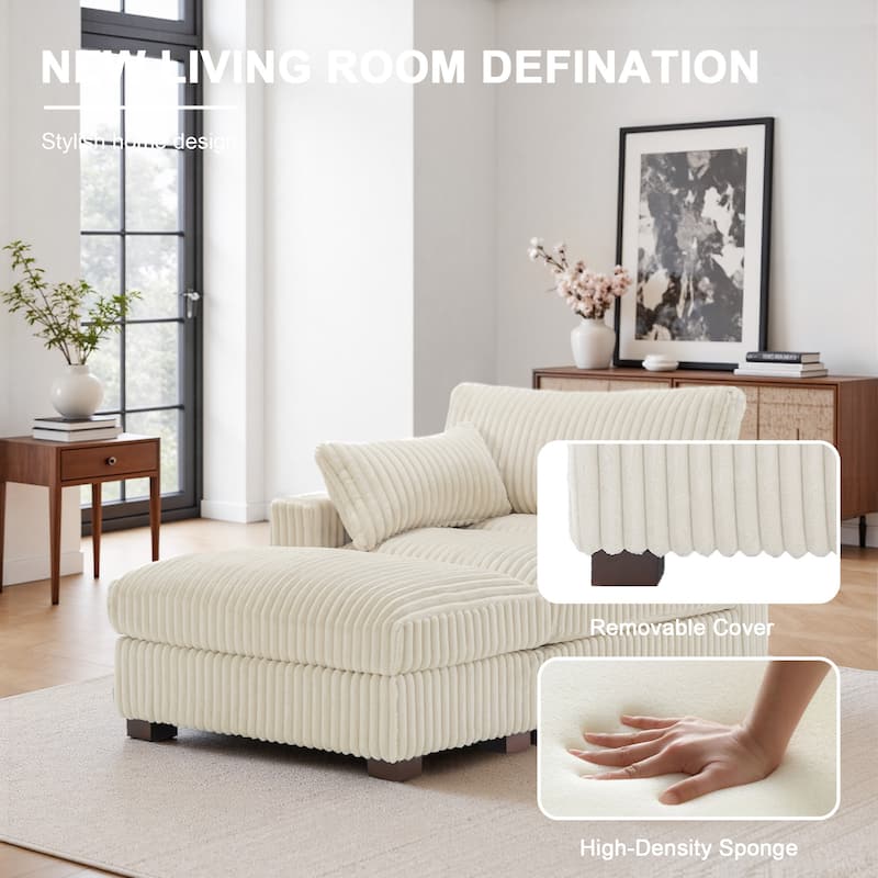 Modren Plush Upholstered Coner Chair and Ottoman Set