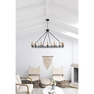 48" Black 18-Light Wagon Wheel Gold Candle Style Single Tier Chandelier