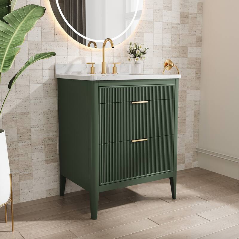 Modland 30" Freestanding Bathroom Vanity with Carrara Marble Top - Soft-Close Drawers,Green / Grey - 30 inch - Vintage Green
