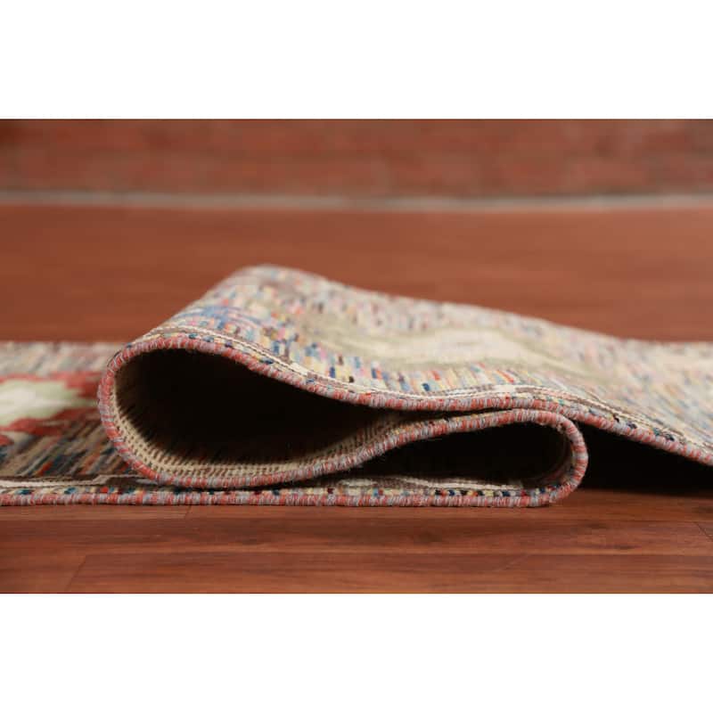 Handmade Vegetable Dye Oushak Turkish Runner Rug Floral Wool Carpet - 2'6" x 19'11"
