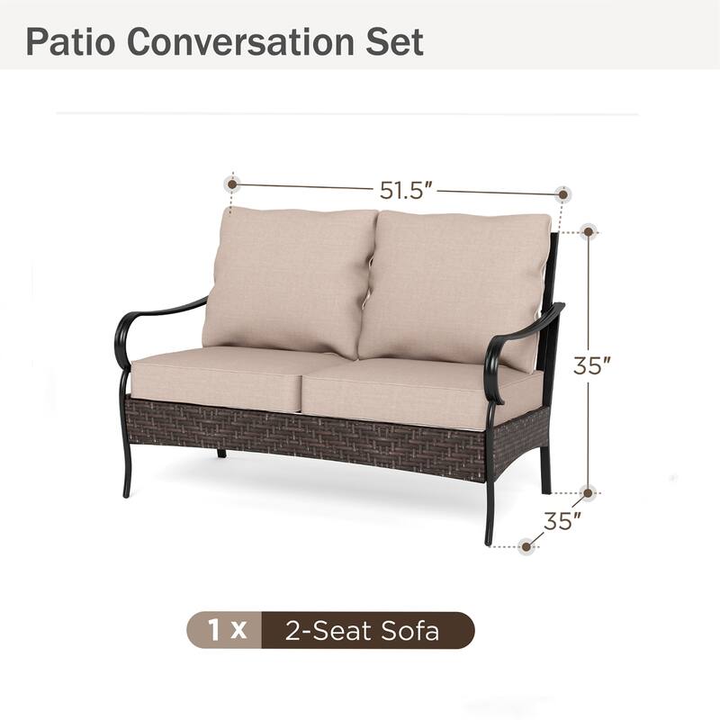MAISON ARTS Oversized 6-Piece Outdoor Patio Set with Fire Pit - 3-Seater Sofa, 2-Seater Sofa, Swivel Chairs, Ottomans (Beige)