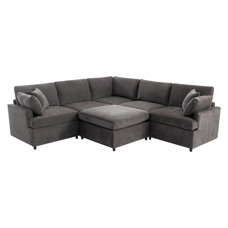 Modern Large U-Shape Sectional Sofa, with Removable Ottomans(6-Seater)
