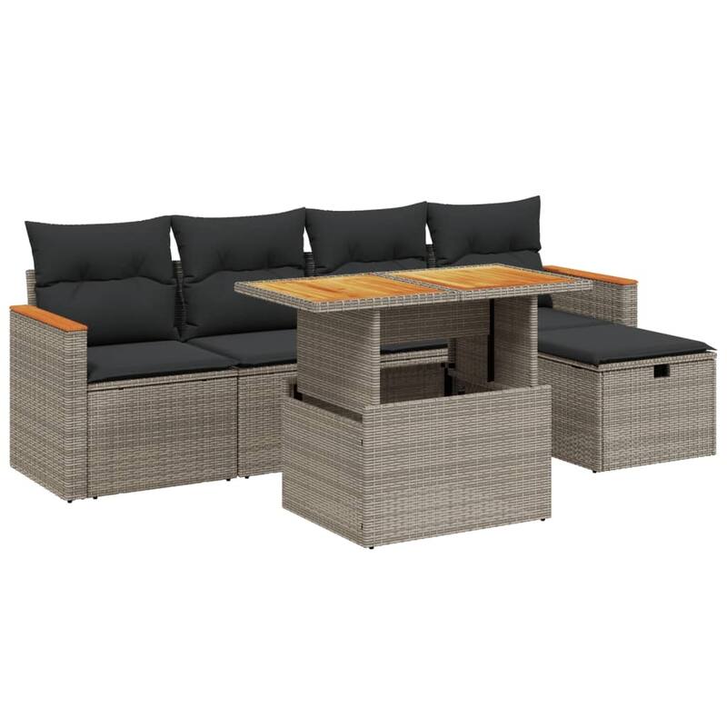vidaXL Patio Sofa Set with Cushions Outdoor Furniture 6 Piece Poly Rattan