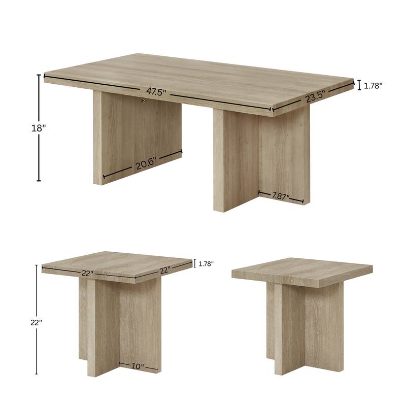Roundhill Furniture Mchome 3-Piece Coffee Table Set, Coffee Table and Two End Tables