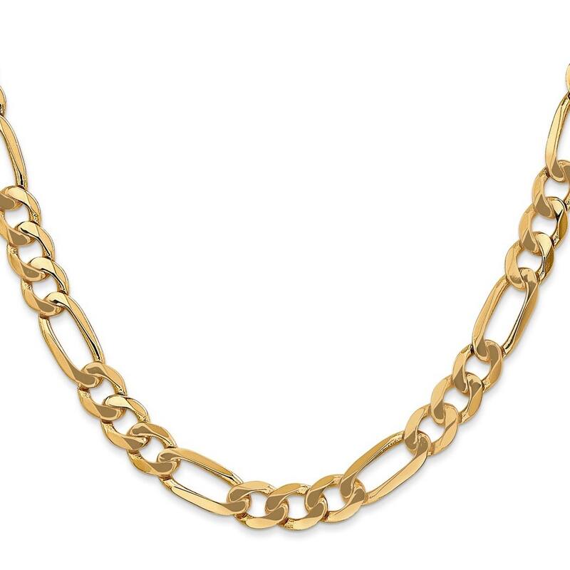 Curata 14k Yellow Gold Solid Polished 7mm Flat Figaro Chain Bracelet Lobster Claw