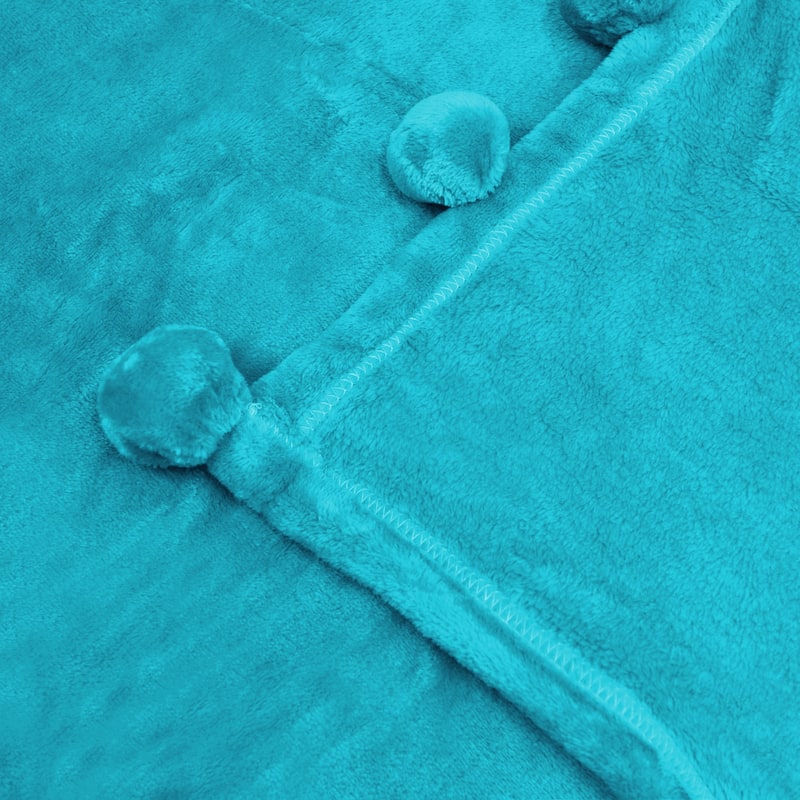Pompom Flannel Fleece Throw