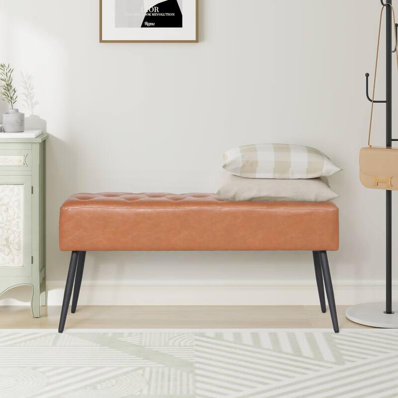 Maypex Faux Leather Upholstered Bench with Tufted Seat - Brown
