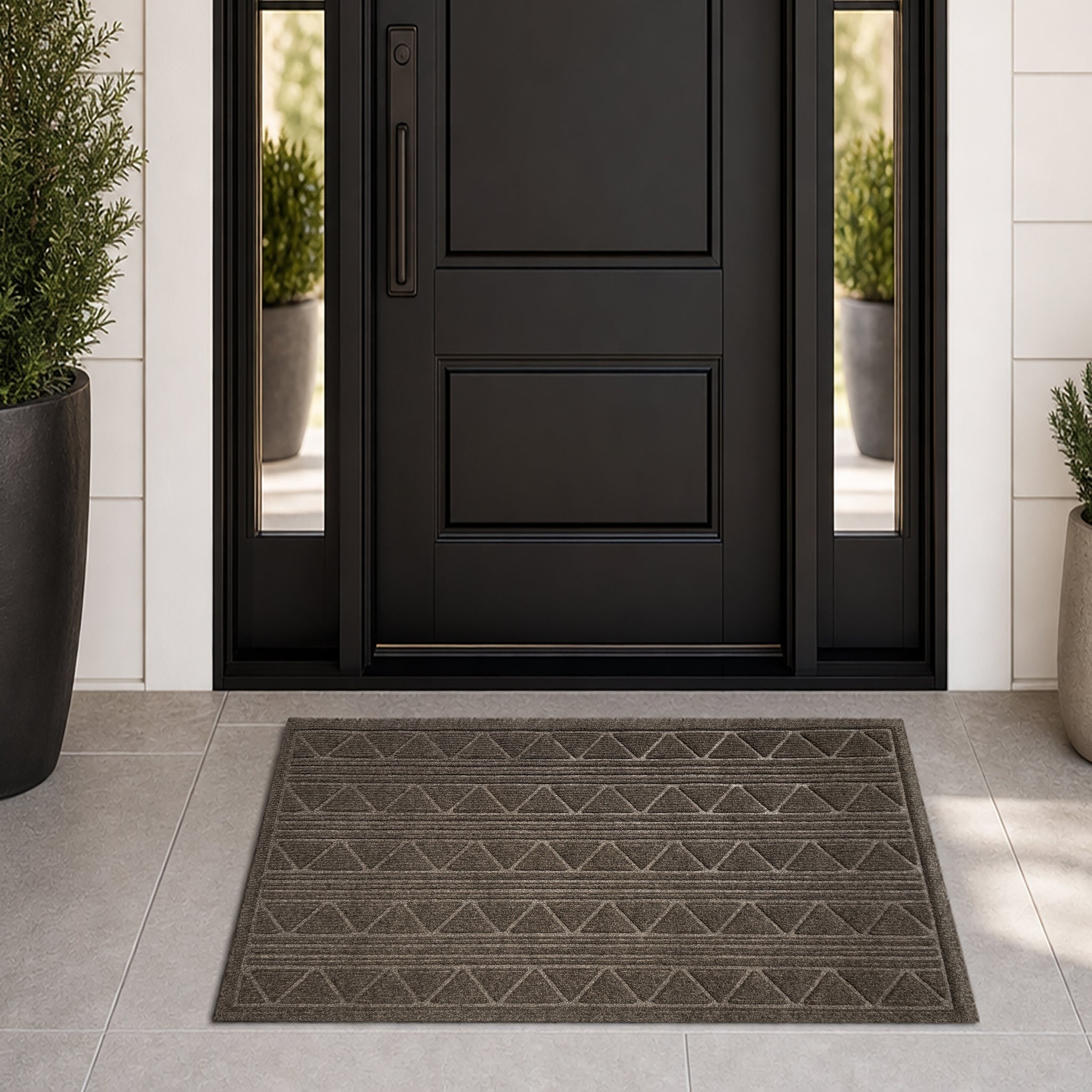 Taupe Geometric All-Season Sturdy Absorbent Non-Slip Rubber Backing Multipurpose Door Mat