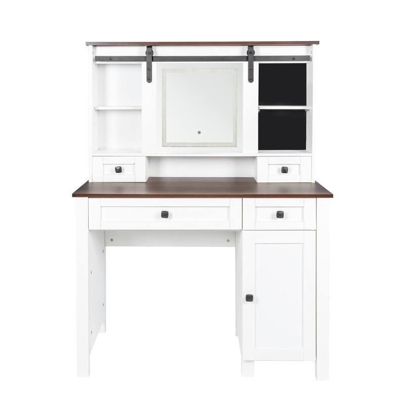 Vanity Desk with Sliding Mirror and Lights, Vanity Table with 4 Drawers and 1 Cabinet, Dressing Table with 3 Lighting Modes