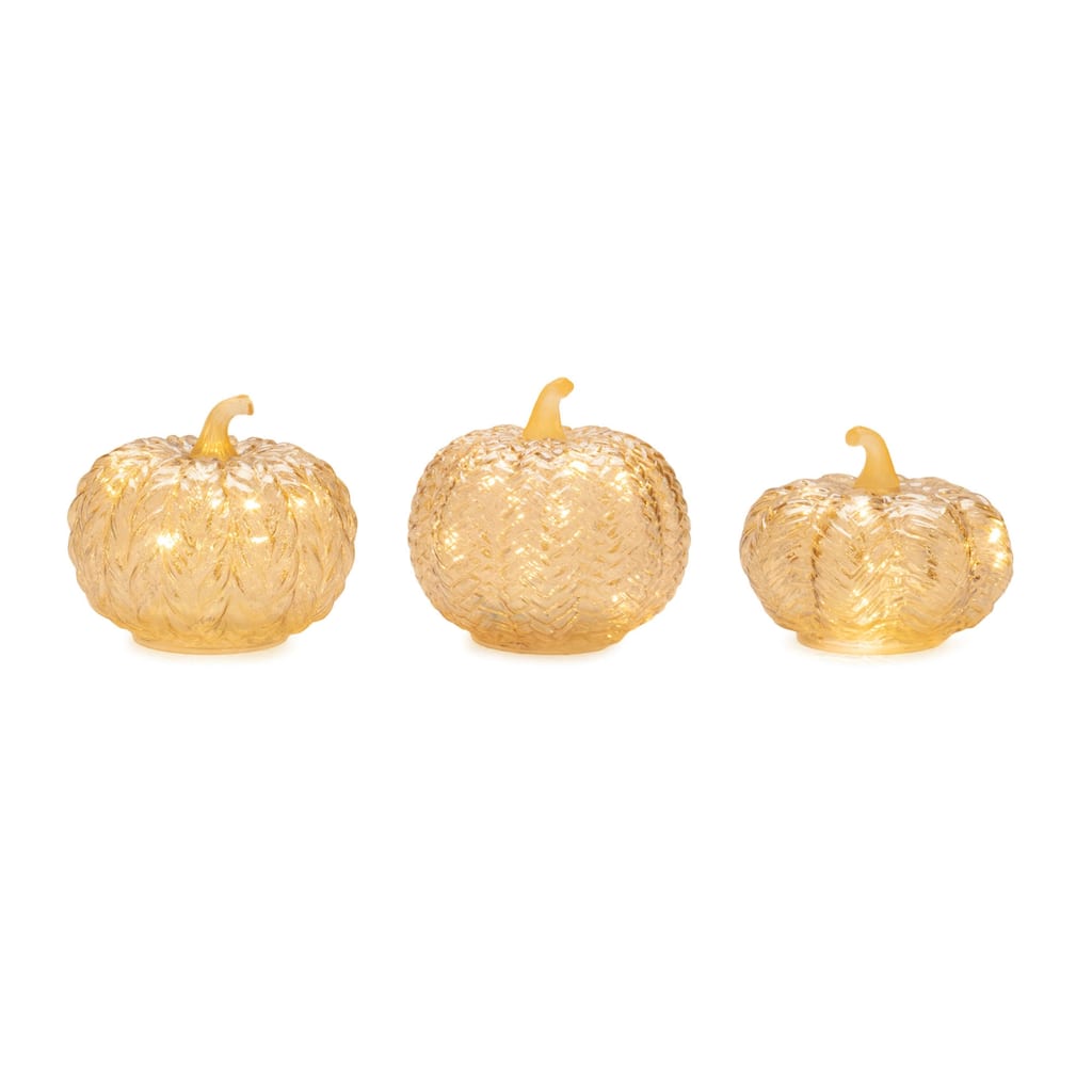 LED Mercury Glass Pumpkin Décor (Set of 3) - N/A