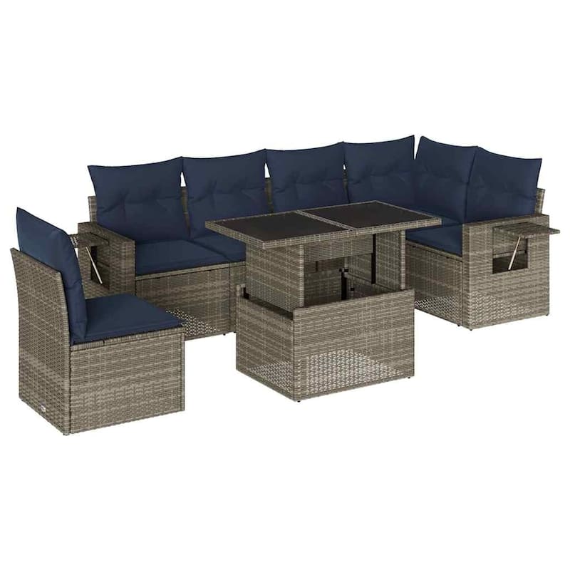 vidaXL Patio Sofa Set with Cushions Table and Couches 6/9 Piece Poly Rattan - 24.4 x 24.4 x 27.2