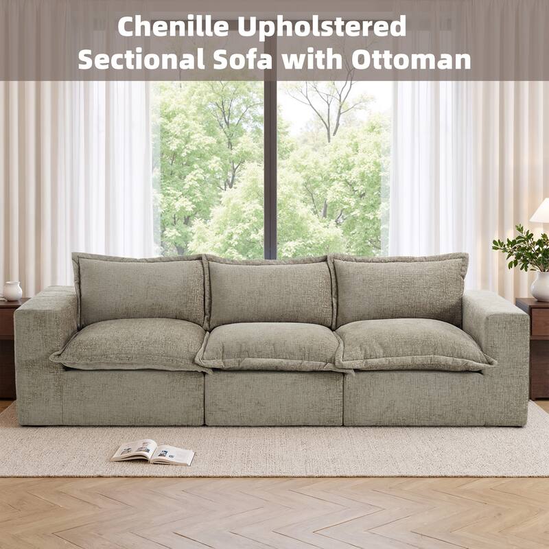 No Assembly Chenille Modular Sectional Sofa Comfy Cloud Couch