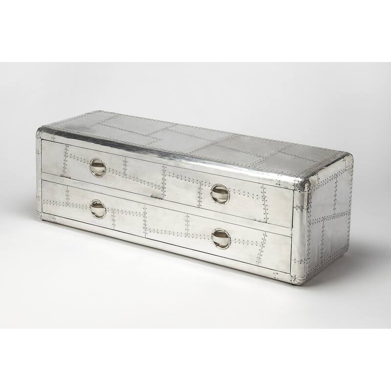 Butler Midway Metallic Wood Aviator Entertainment Console - Silver