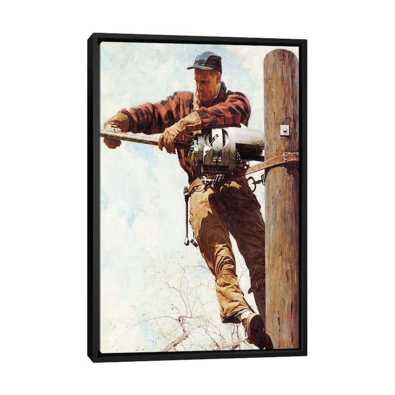 iCanvas "The Lineman" by Norman Rockwell Framed Canvas Print - Black - 40x26