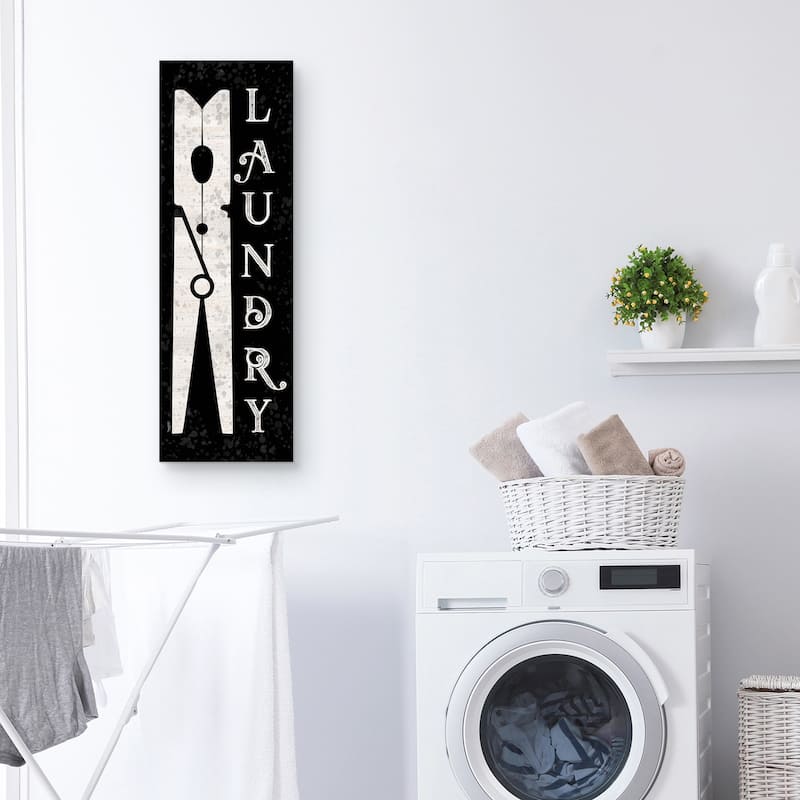 Laundry Room Humor Vertical Black I Clothespin Canvas Art Print