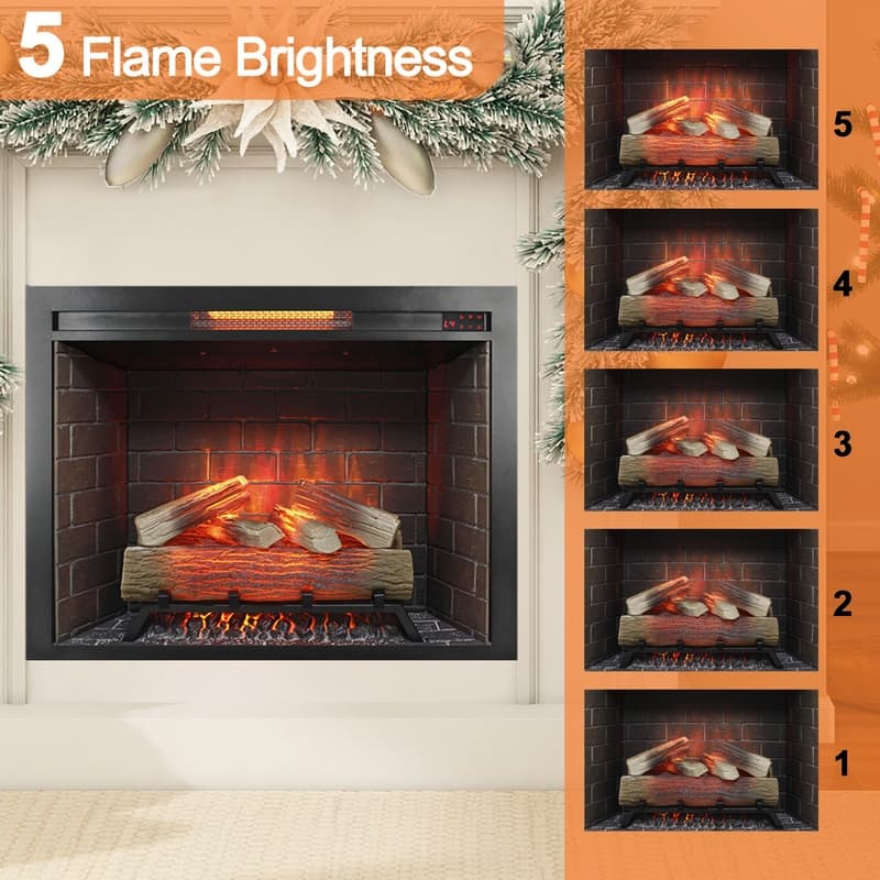 18/23/33 Inch Electric Fireplace Insert Ultra Thin Heater with Set Realistic Flame Touch Remote Control Overheating Protection