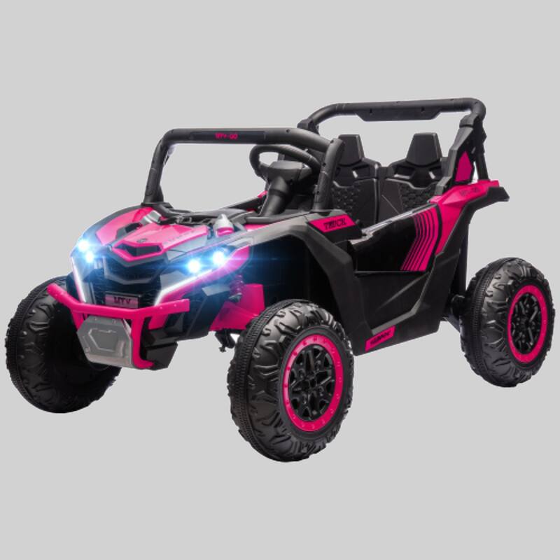 Battery Powered 24V Ride on UTV for Kids, 2-Seater Electric Car with Shock Absorbers, Music Horn, LED Lights, 4MPH Speed - Pink