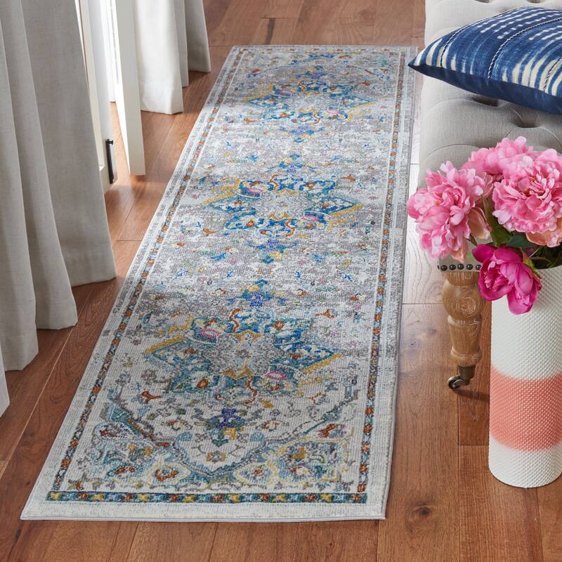 SAFAVIEH Aria Eelika Oriental Medallion Rug - 2' x 8' Runner - Grey/Blue