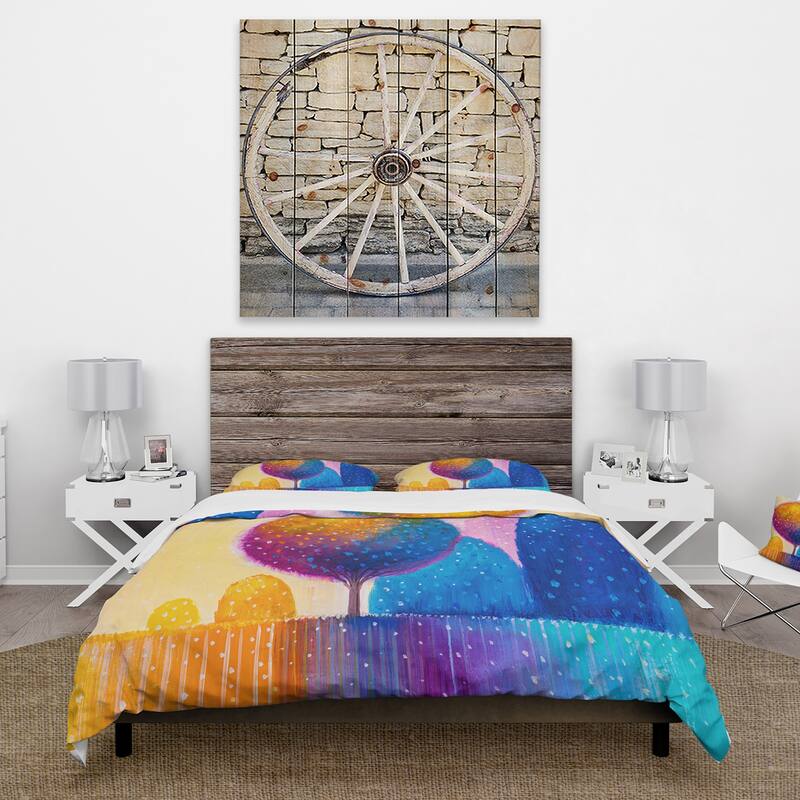 Designart 'Colourful Ornamental Trees X' Modern Duvet Cover Set