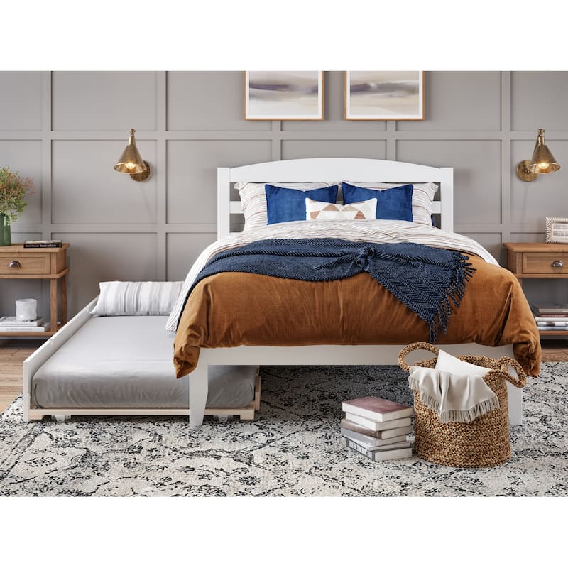 Full Size Platform Bed with Trundle & Charging Station - Modern Style Bedroom Furniture