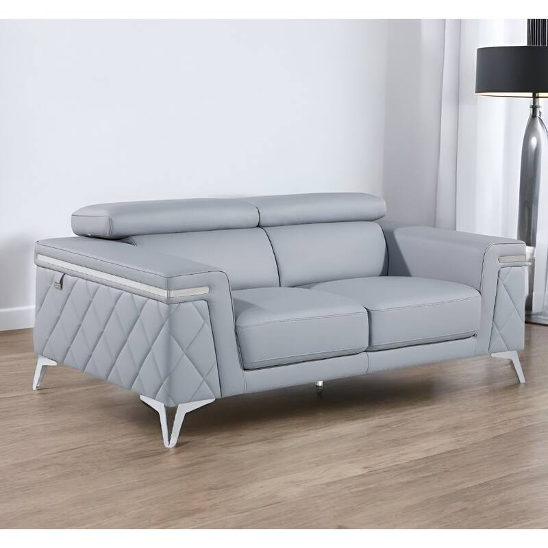 HomeRoots 70" Light Blue And Silver Metallic Top Grain Leather Loveseat - Blue