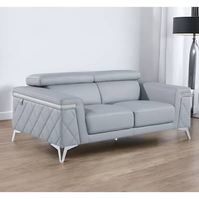 HomeRoots 70" Light Blue And Silver Metallic Top Grain Leather Loveseat